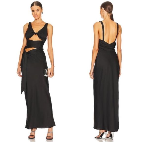 GUIZIO Dress Danielle Black Sz Med Cutout Tie Wrap Gown Backless - Picture 1 of 14
